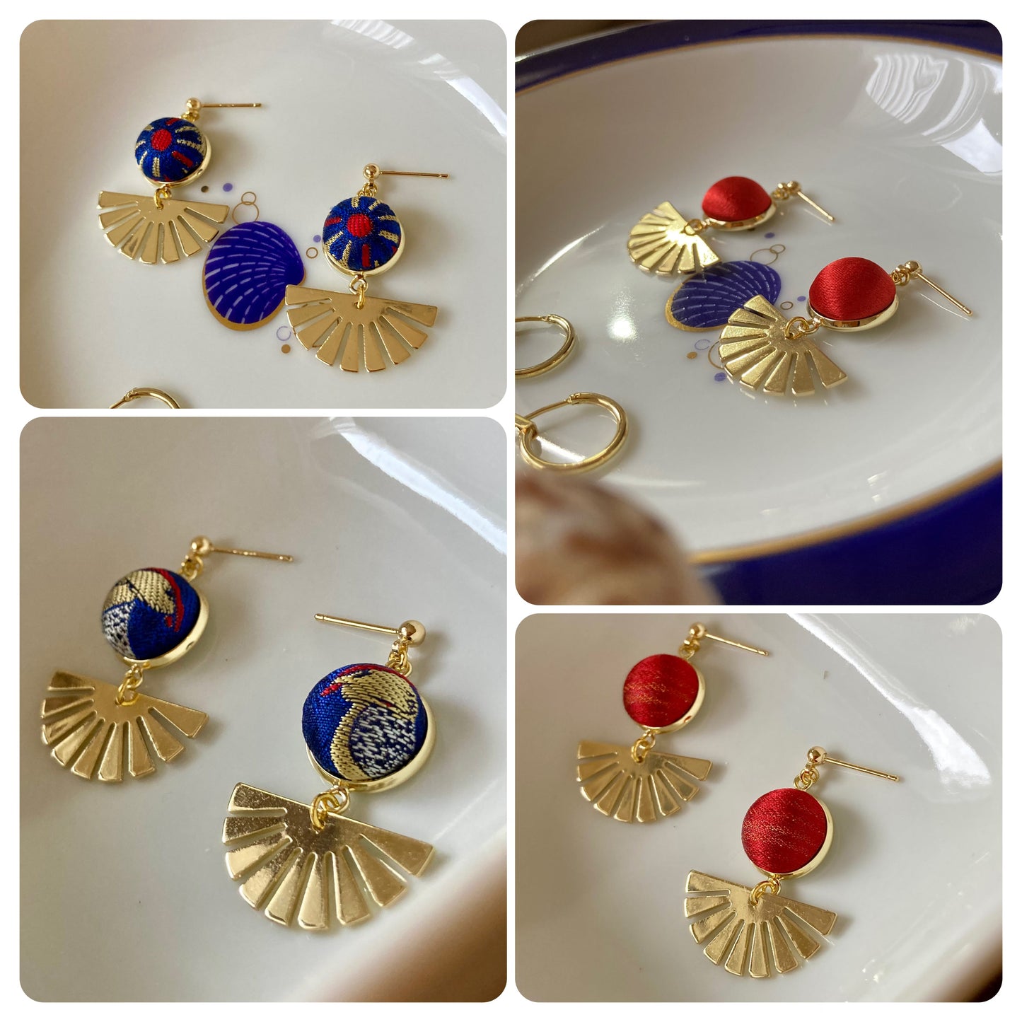 Golden Contemporary Design Silk Earring Studs-Royal Blue