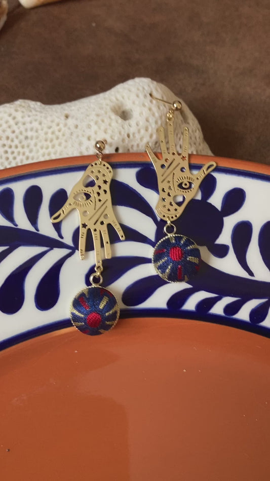 Gold Bohemian Magic Hand Silk Earring Stud